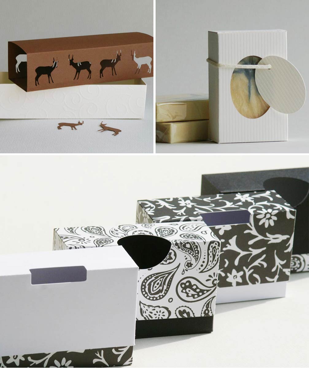 Elegante Verpackungen mit verschiedenen Mustern und Designs.